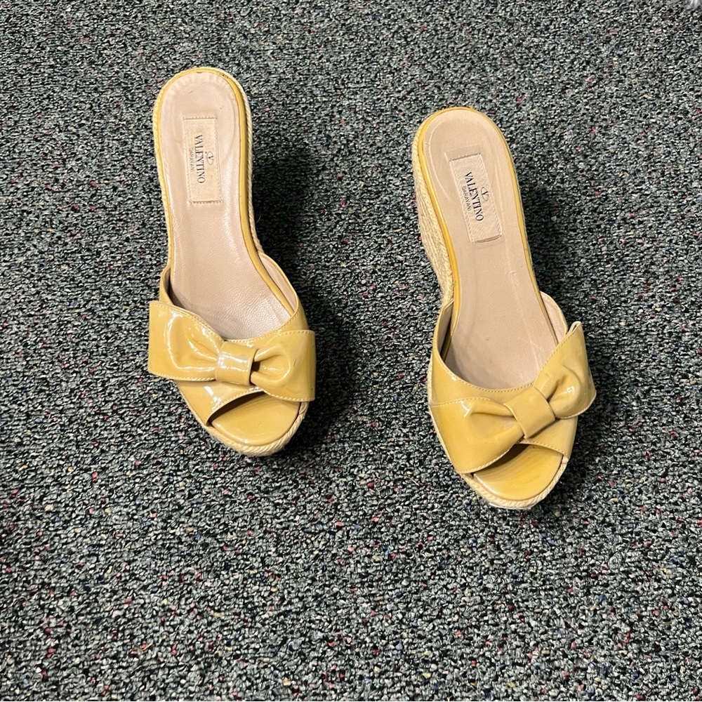 VALENTINO Mustard Yellow Bow Espadrilles Wedge Sandal Platform Shoe US 6.5 EU 37 - Picture 7 of 16